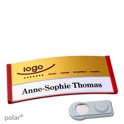 Namensschilder polar® alu-print Magnet smag® Magnet | rot | gold | 74 x 34 mm