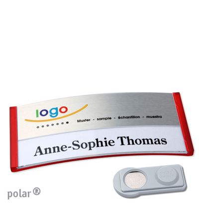 Namensschilder polar® alu-print Magnet smag® Magnet | transluzent, rot | silber | 74 x 34 mm