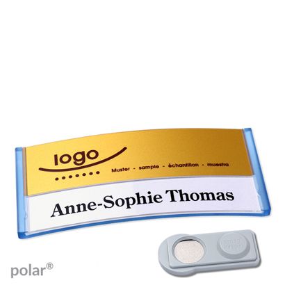 Namensschilder polar® alu-print Magnet smag® Magnet | transluzent, blau | gold | 74 x 34 mm