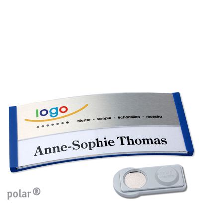 Namensschilder polar® alu-print Magnet smag® Magnet | blau | silber | 74 x 34 mm