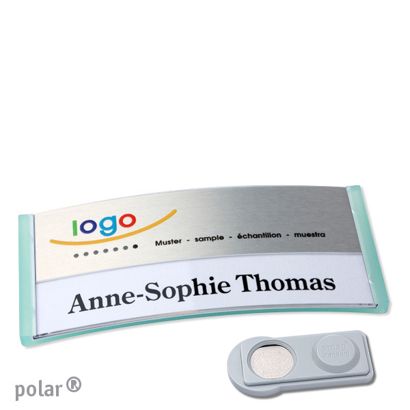 Namensschilder polar® alu-print Magnet smag® Magnet | transluzent, grün | silber | 74 x 34 mm