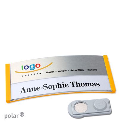 Namensschilder polar® alu-print Magnet smag® Magnet | gelb | silber | 74 x 34 mm