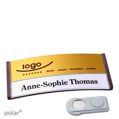 Namensschilder polar® alu-print Magnet smag® Magnet | transluzent, anthrazit | gold | 74 x 34 mm