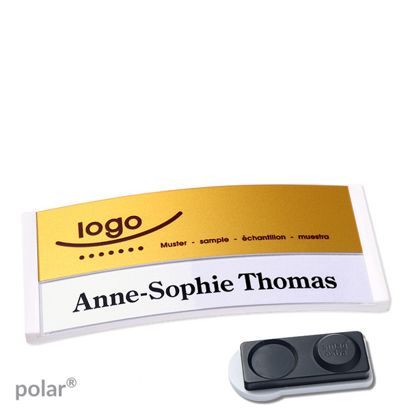 Namensschilder polar® alu-print Magnet smag® Magnet, extra stark | weiß | gold | 74 x 34 mm