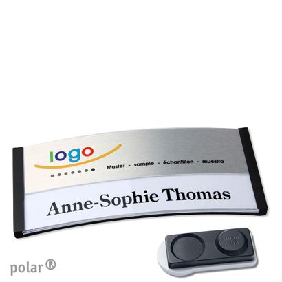 Namensschilder polar® alu-print Magnet smag® Magnet, extra stark | schwarz | silber | 74 x 34 mm