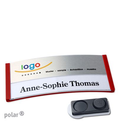 Namensschilder polar® alu-print Magnet smag® Magnet, extra stark | rot | silber | 74 x 34 mm