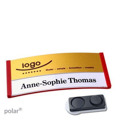 Namensschilder polar® alu-print Magnet smag® Magnet, extra stark | rot | gold | 74 x 34 mm