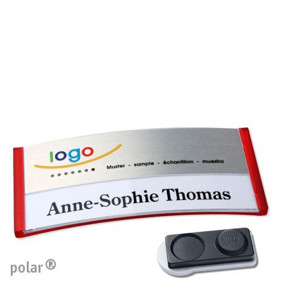 Namensschilder polar® alu-print Magnet smag® Magnet, extra stark | transluzent, rot | silber | 74 x 34 mm