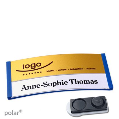Namensschilder polar® alu-print Magnet smag® Magnet, extra stark | blau | gold | 74 x 34 mm