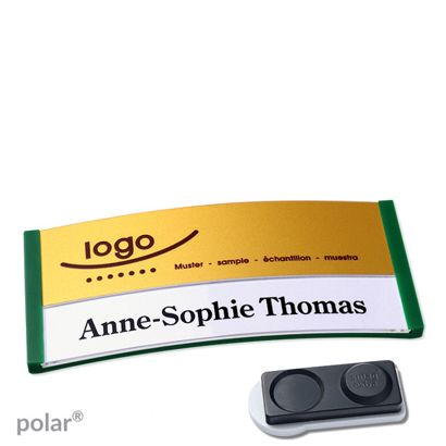 Namensschilder polar® alu-print Magnet smag® Magnet, extra stark | grün | gold | 74 x 34 mm