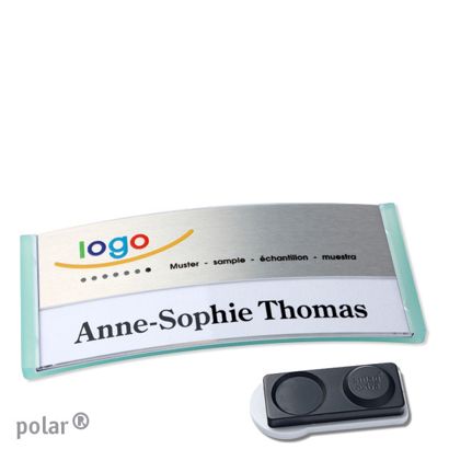 Namensschilder polar® alu-print Magnet smag® Magnet, extra stark | transluzent, grün | silber | 74 x 34 mm