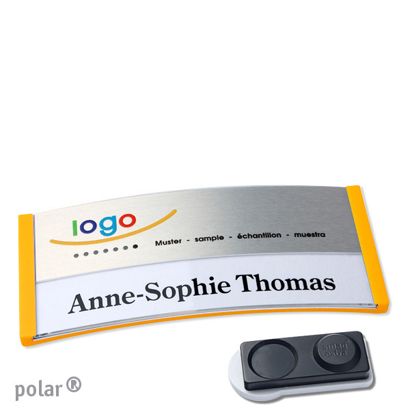 Namensschilder polar® alu-print Magnet smag® Magnet, extra stark | gelb | silber | 74 x 34 mm