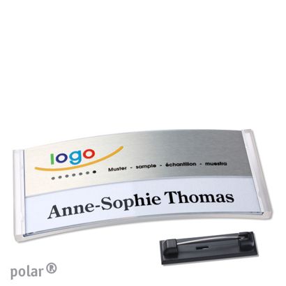 Namensschilder polar® alu-print Nadel transparent | silber | 74 x 34 mm