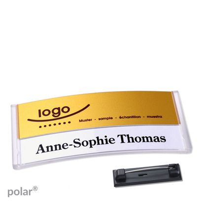 Namensschilder polar® alu-print Nadel transparent | gold | 74 x 34 mm