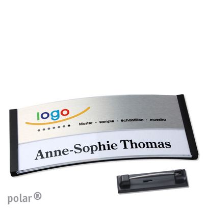 Namensschilder polar® alu-print Nadel schwarz | silber | 74 x 34 mm