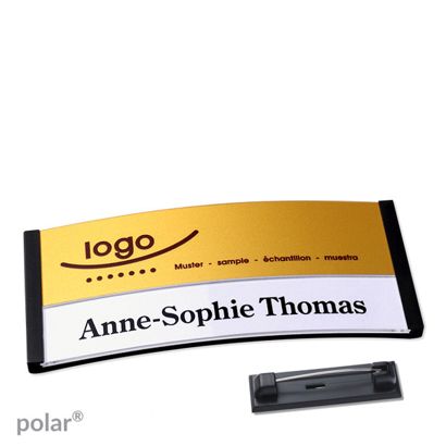Namensschilder polar® alu-print Nadel schwarz | gold | 74 x 34 mm