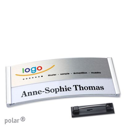 Namensschilder polar® alu-print Nadel chrom | silber | 74 x 34 mm