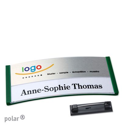 Namensschilder polar® alu-print Nadel grün | silber | 74 x 34 mm
