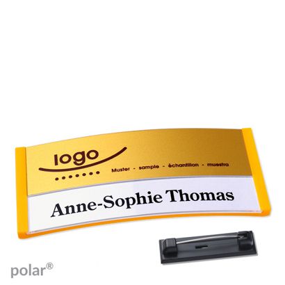 Namensschilder polar® alu-print Nadel gelb | gold | 74 x 34 mm