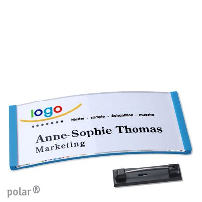 Namensschilder polar® quick-print Nadel mittelblau | 74 x 34 mm