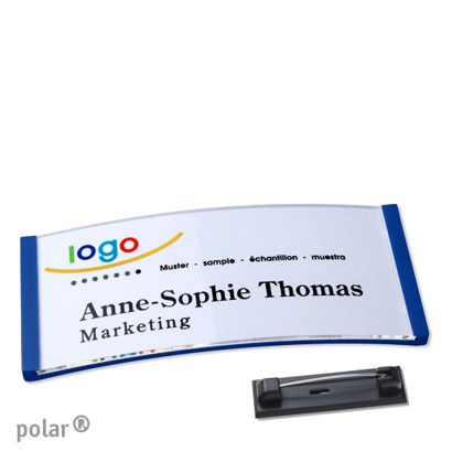 Namensschilder polar® quick-print Nadel blau | 74 x 34 mm