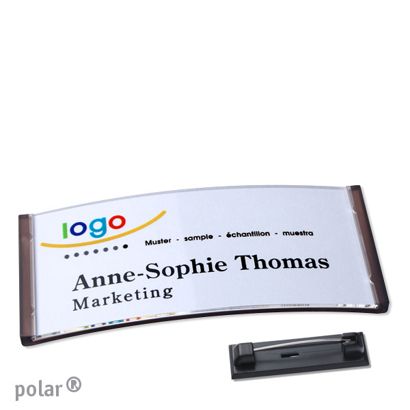 Namensschilder polar® quick-print Nadel transluzent, anthrazit | 74 x 34 mm