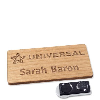 Namensschild aus Holz, timberline® "complete-engraved" 76,3 x 38 mm | smag® Magnet, extra stark