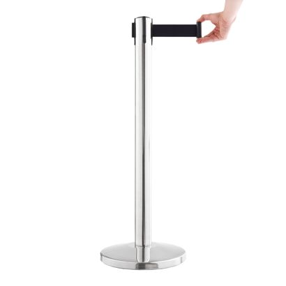Poteau de balisage chromé, sangle noire 
