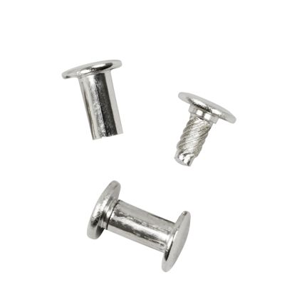 Vis de reliure avec tête avec tige filetée, nickelé 10 mm