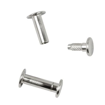 Vis de reliure avec tête avec tige filetée, nickelé 19 mm