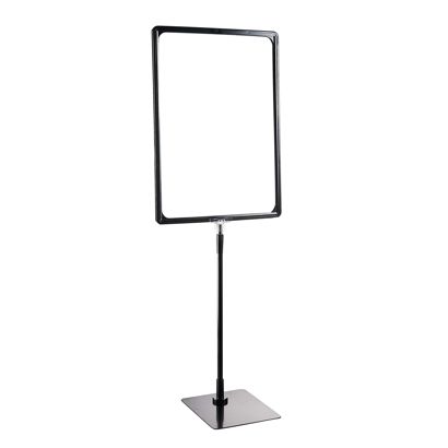 Plakatrahmen mit Standfuß und Halterung (Set) A3 Aluminiumstange verstellbar von 350 - 550 mm | schwarz | Standfläche: schwarz