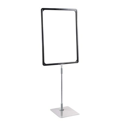 Plakatrahmen mit Standfuß und Halterung (Set) A3 Aluminiumstange verstellbar von 350 - 550 mm | schwarz | Standfläche: grau