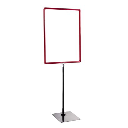Plakatrahmen mit Standfuß und Halterung (Set) A3 Aluminiumstange verstellbar von 350 - 550 mm | rot | Standfläche: schwarz