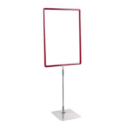 Plakatrahmen mit Standfuß und Halterung (Set) A3 Aluminiumstange verstellbar von 350 - 550 mm | rot | Standfläche: grau