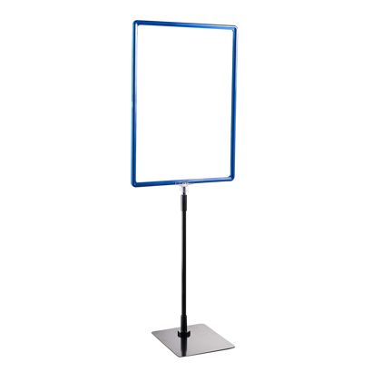 Plakatrahmen mit Standfuß und Halterung (Set) A3 Aluminiumstange verstellbar von 350 - 550 mm | blau | Standfläche: schwarz