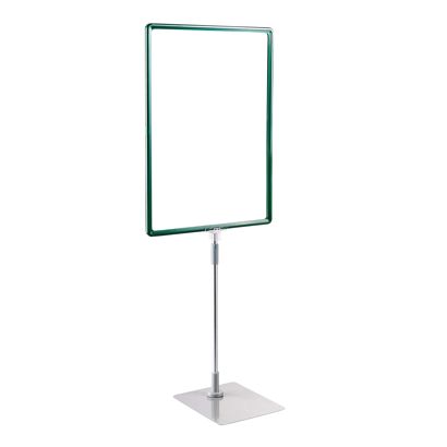 Plakatrahmen mit Standfuß und Halterung (Set) A3 Aluminiumstange verstellbar von 350 - 550 mm | grün | Standfläche: grau