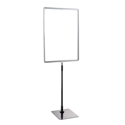 Plakatrahmen mit Standfuß und Halterung (Set) A3 Aluminiumstange verstellbar von 350 - 550 mm | grau | Standfläche: schwarz