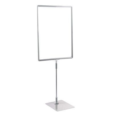 Plakatrahmen mit Standfuß und Halterung (Set) A3 Aluminiumstange verstellbar von 350 - 550 mm | grau | Standfläche: grau