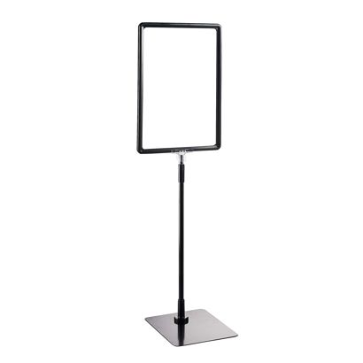 Plakatrahmen mit Standfuß und Halterung (Set) A4 Aluminiumstange verstellbar von 350 - 550 mm | schwarz | Standfläche: schwarz