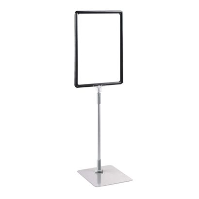 Plakatrahmen mit Standfuß und Halterung (Set) A4 Aluminiumstange verstellbar von 350 - 550 mm | schwarz | Standfläche: grau