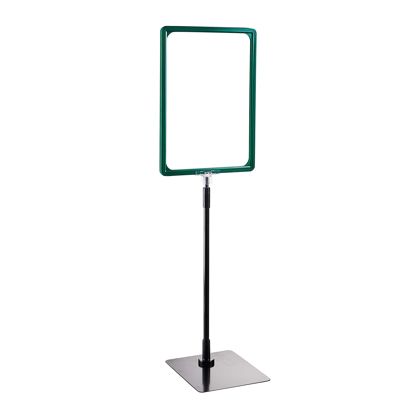 Plakatrahmen mit Standfuß und Halterung (Set) A4 Aluminiumstange verstellbar von 350 - 550 mm | grün | Standfläche: schwarz