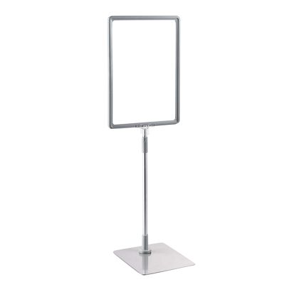 Plakatrahmen mit Standfuß und Halterung (Set) A4 Aluminiumstange verstellbar von 350 - 550 mm | grau | Standfläche: grau