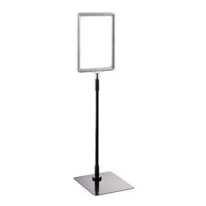 Plakatrahmen mit Standfuß und Halterung (Set) A5 Aluminiumstange verstellbar von 350 - 550 mm | grau | Standfläche: schwarz