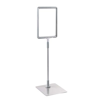 Plakatrahmen mit Standfuß und Halterung (Set) A5 Aluminiumstange verstellbar von 350 - 550 mm | grau | Standfläche: grau