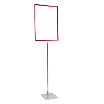 Plakatrahmen mit Standfuß und Halterung (Set) A3 Aluminiumstange verstellbar von 600 - 900 mm | rot | Standfläche: grau