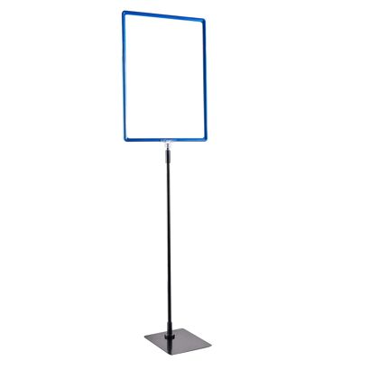 Plakatrahmen mit Standfuß und Halterung (Set) A3 Aluminiumstange verstellbar von 600 - 900 mm | blau | Standfläche: schwarz