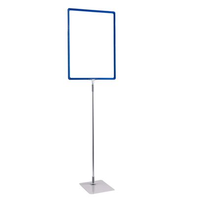 Plakatrahmen mit Standfuß und Halterung (Set) A3 Aluminiumstange verstellbar von 600 - 900 mm | blau | Standfläche: grau