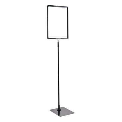 Plakatrahmen mit Standfuß und Halterung (Set) A4 Aluminiumstange verstellbar von 600 - 900 mm | schwarz | Standfläche: schwarz