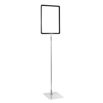 Plakatrahmen mit Standfuß und Halterung (Set) A4 Aluminiumstange verstellbar von 600 - 900 mm | schwarz | Standfläche: grau