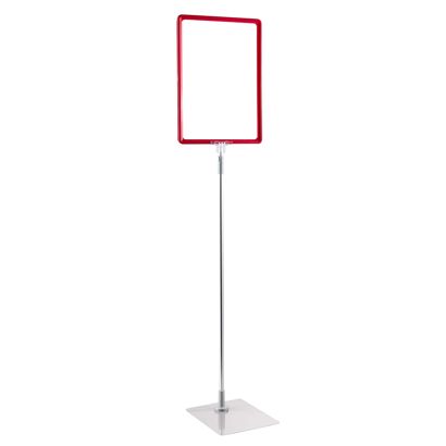 Plakatrahmen mit Standfuß und Halterung (Set) A4 Aluminiumstange verstellbar von 600 - 900 mm | rot | Standfläche: grau